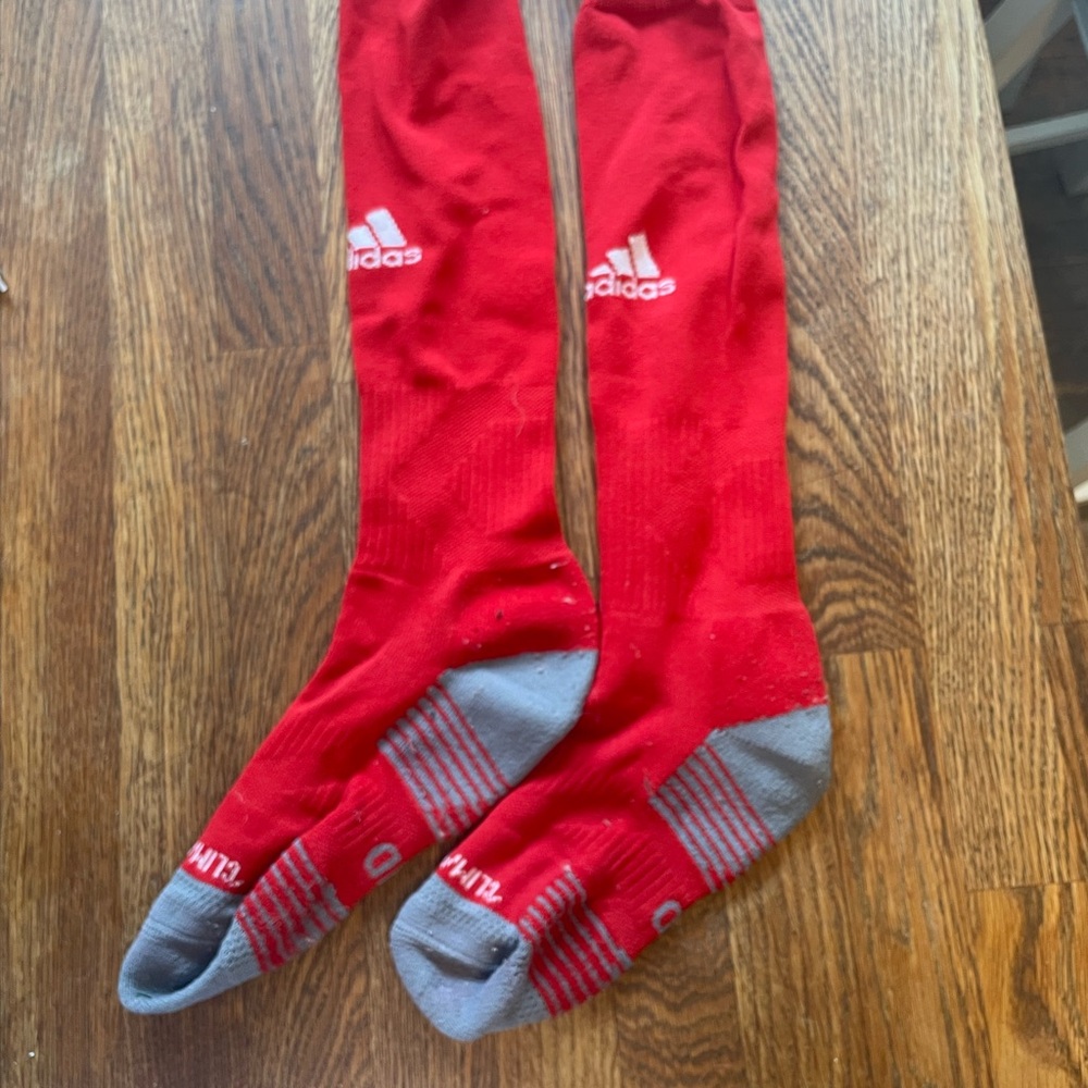 Red adidas soccer socks